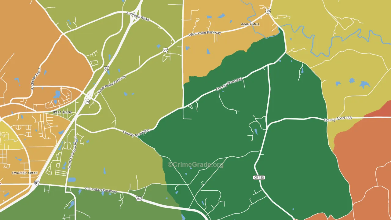 Roanoke Junction, AL Map of Robbery Rates
