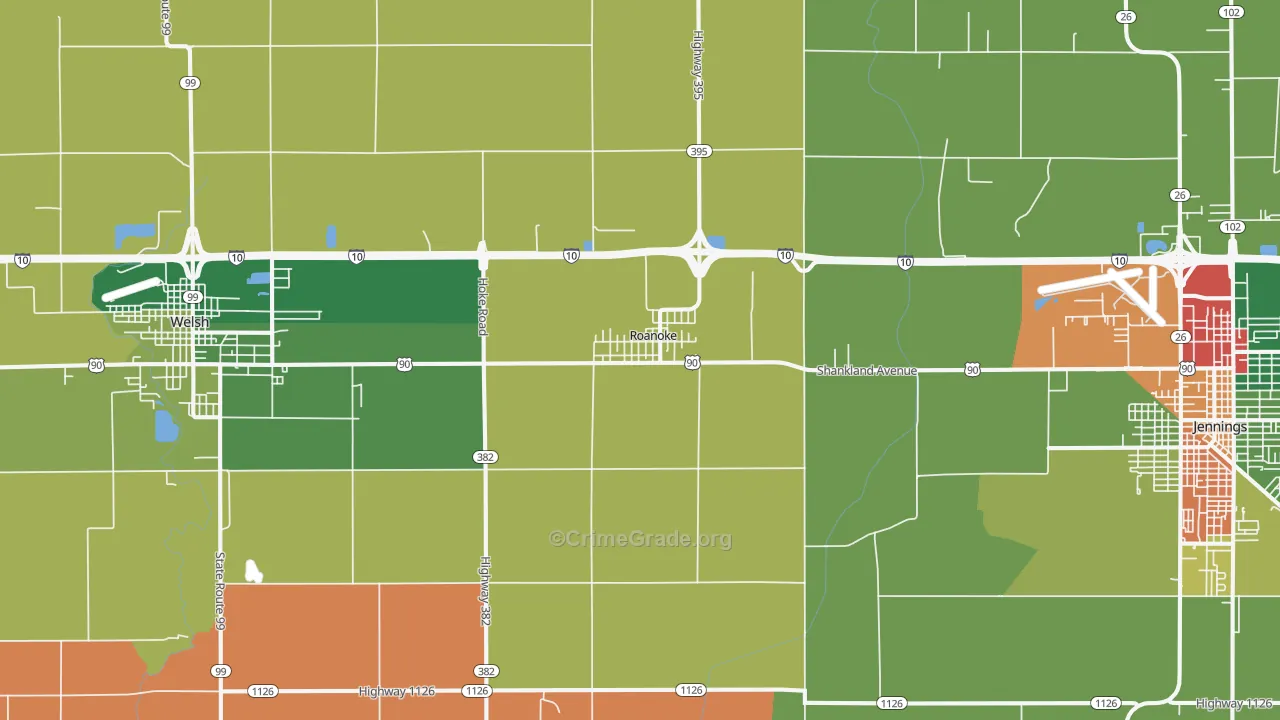 Roanoke, LA Map of Robbery Rates