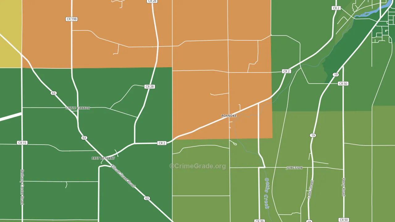 Roanoke, NY Map of Robbery Rates