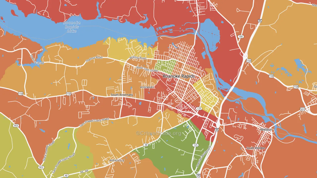 Roanoke Rapids, NC Map of Robbery Rates