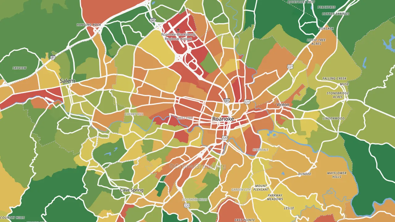 Roanoke, VA Map of Robbery Rates