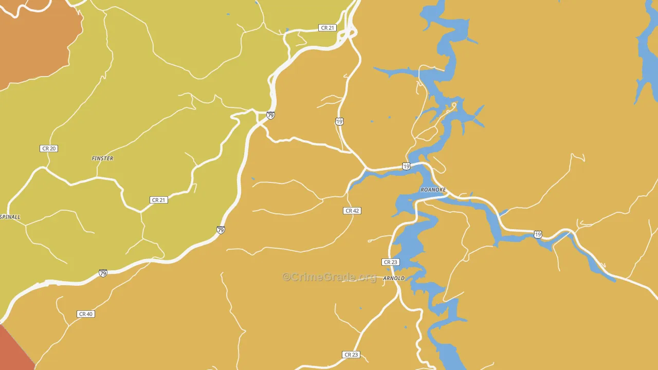 Roanoke, WV Map of Robbery Rates