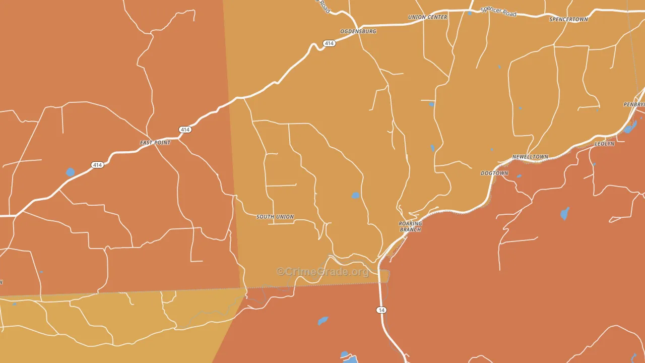 Roaring Branch, PA Map of Robbery Rates