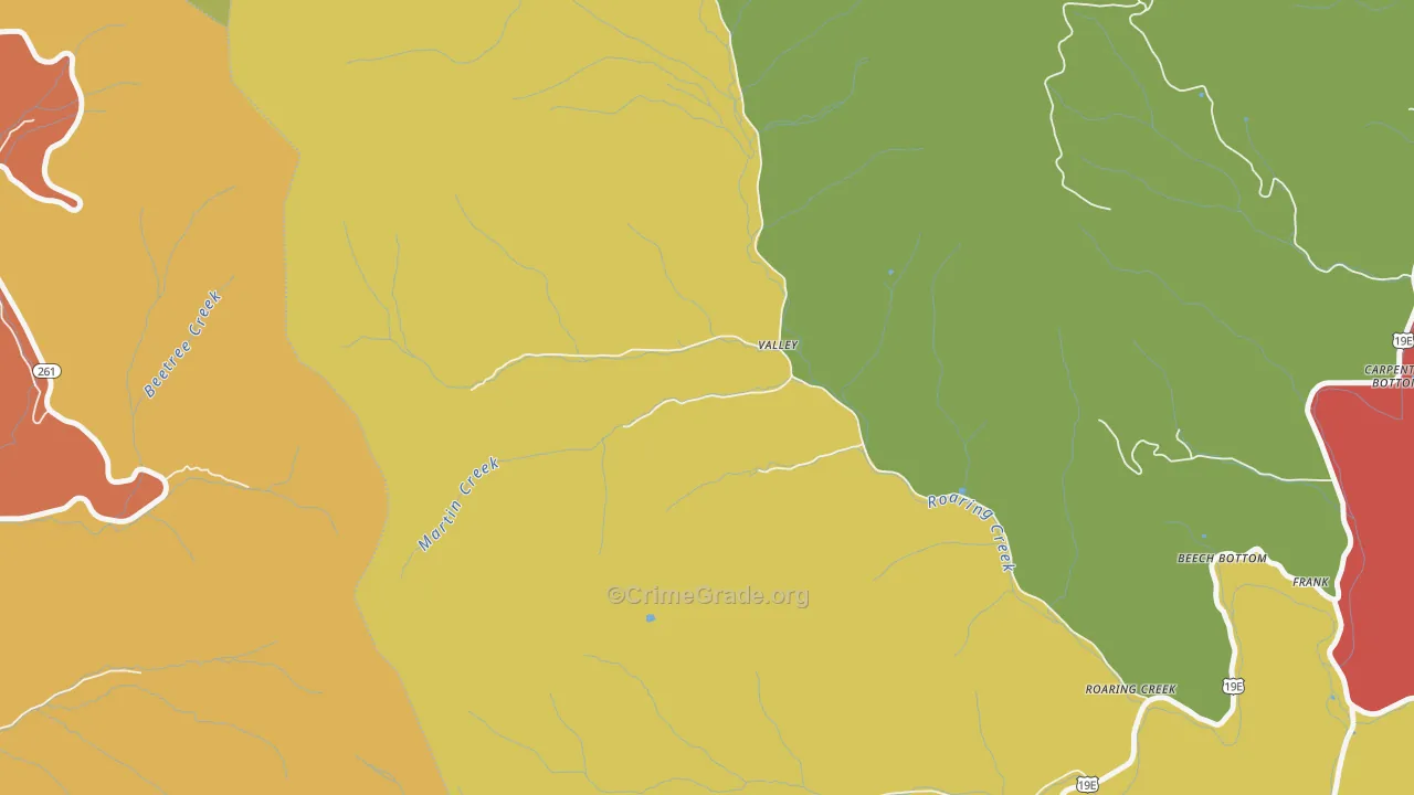 Roaring Creek, NC Map of Robbery Rates