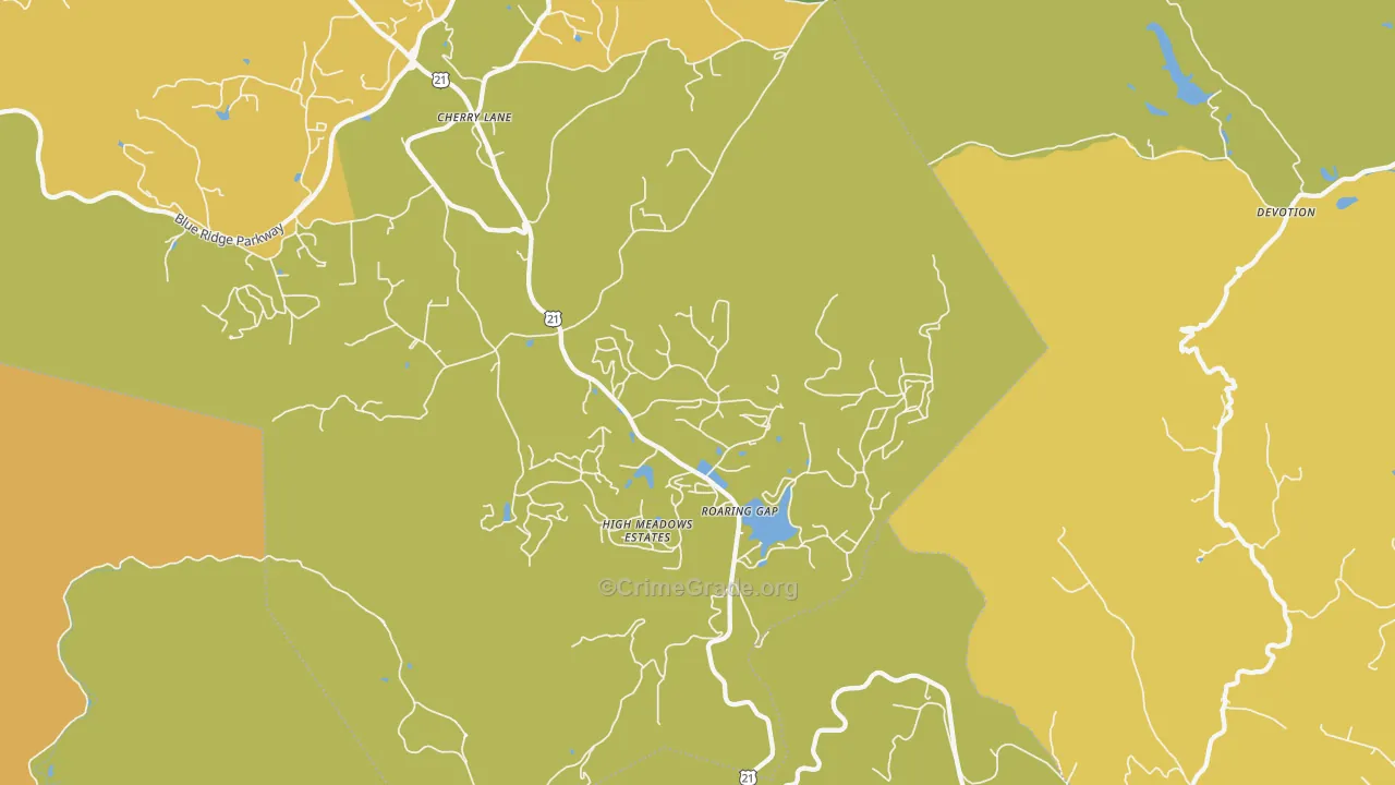 Roaring Gap, NC Map of Robbery Rates