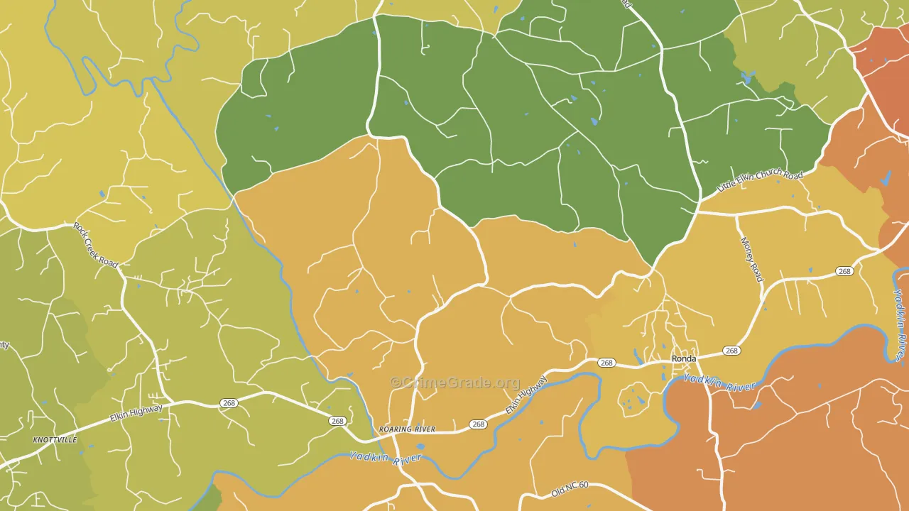 Roaring River, NC Map of Robbery Rates
