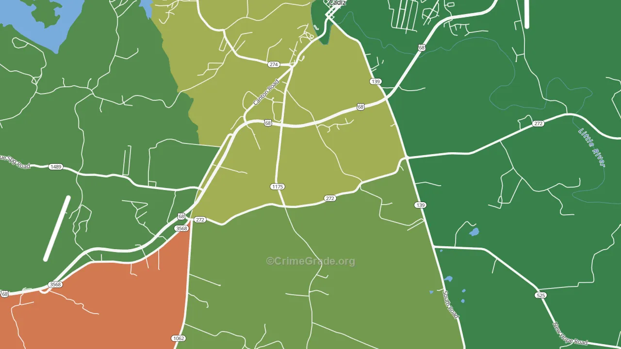 Roaring Spring, KY Map of Robbery Rates