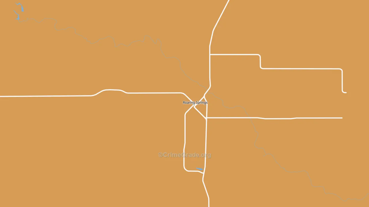 Roaring Springs, TX Map of Robbery Rates