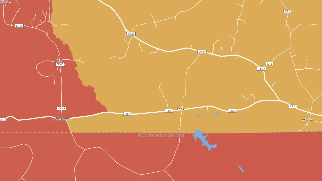 Roba, AL Map of Robbery Rates