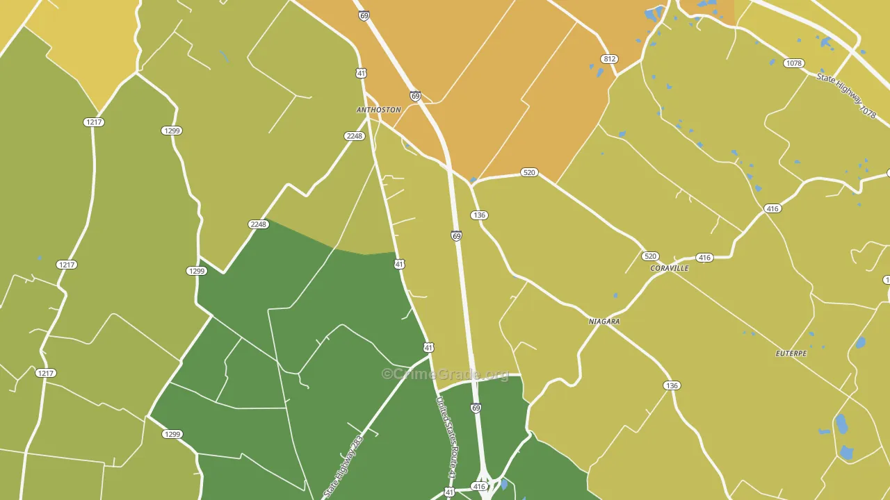 Robards, KY Map of Robbery Rates