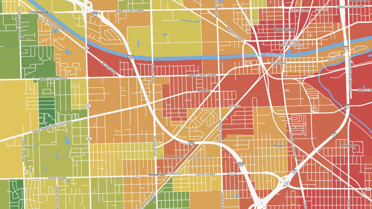 Robbins, IL Map of Robbery Rates