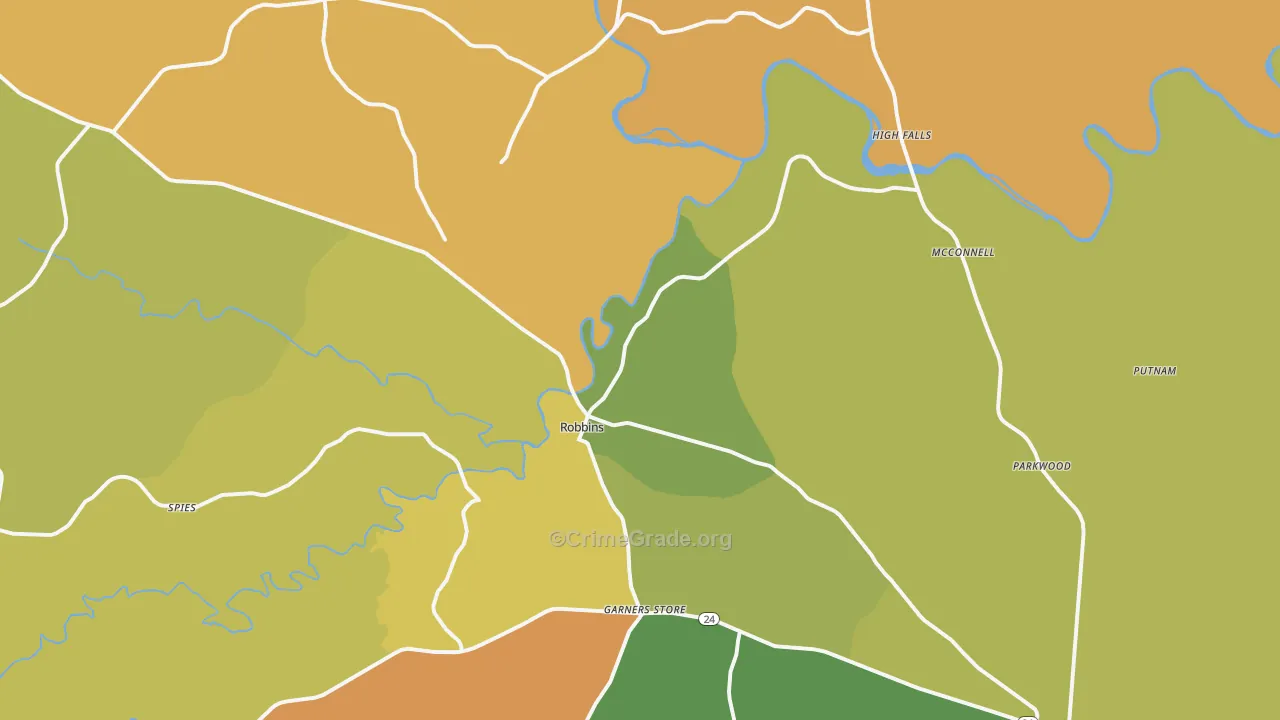 Robbins, NC Map of Robbery Rates