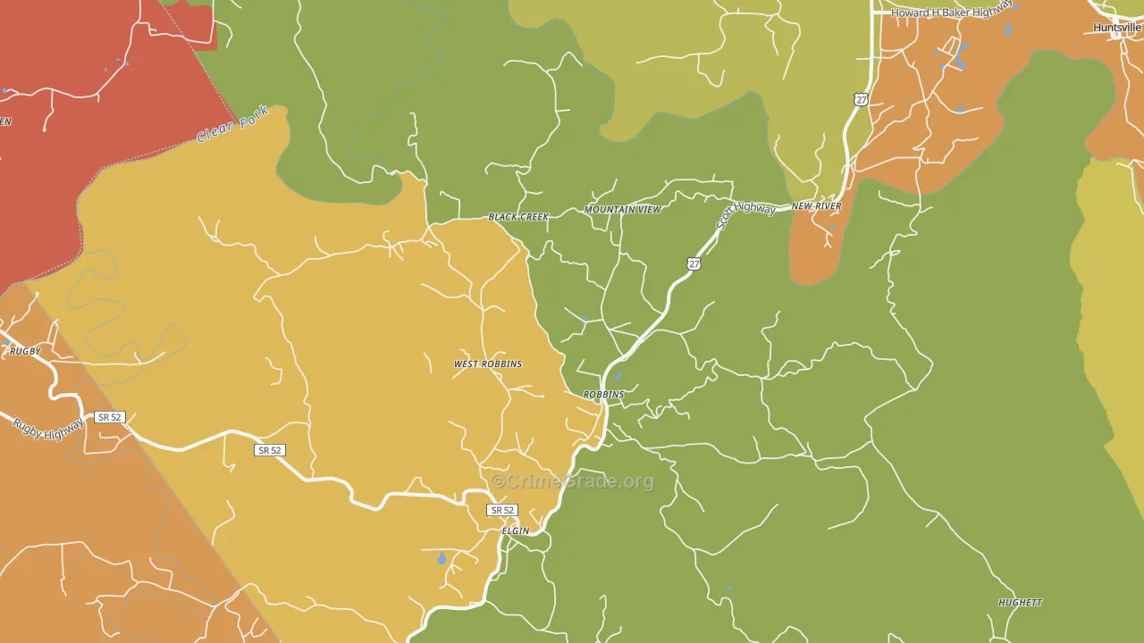 Robbins, TN Map of Robbery Rates