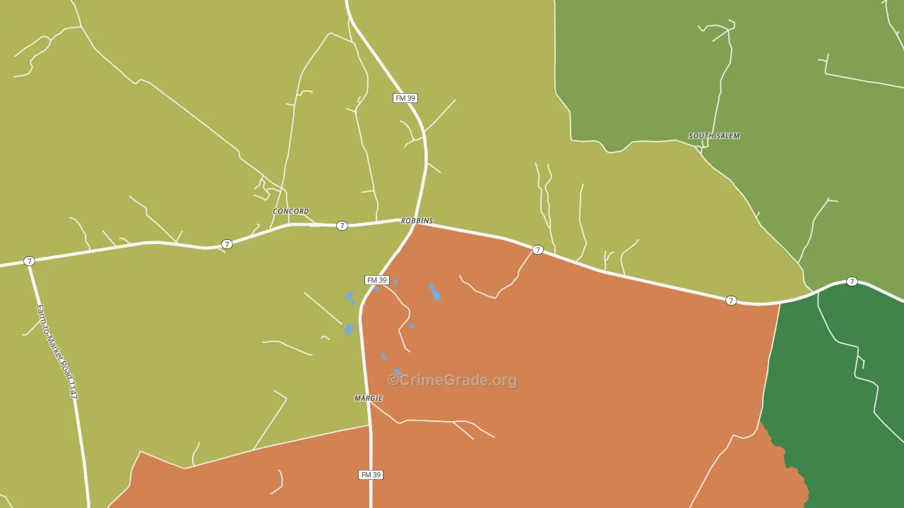 Robbins, TX Map of Robbery Rates