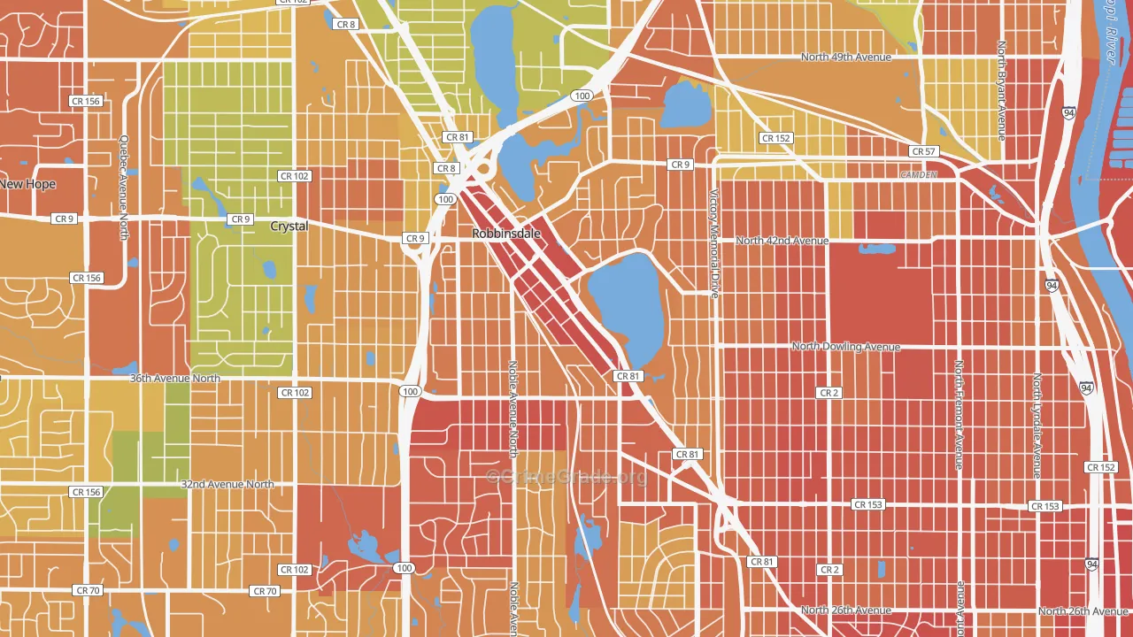 Robbinsdale, MN Map of Robbery Rates