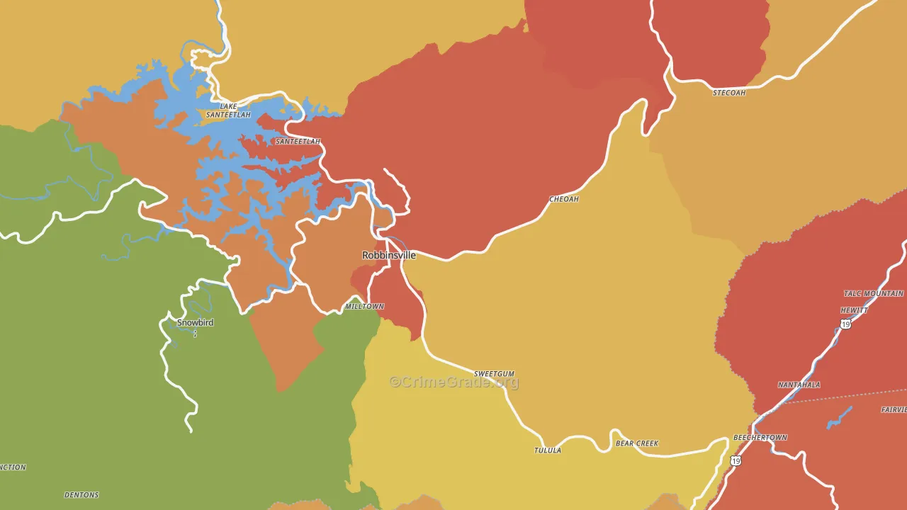 Robbinsville, NC Map of Robbery Rates