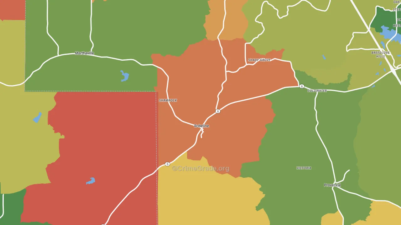 Robeline, LA Map of Robbery Rates