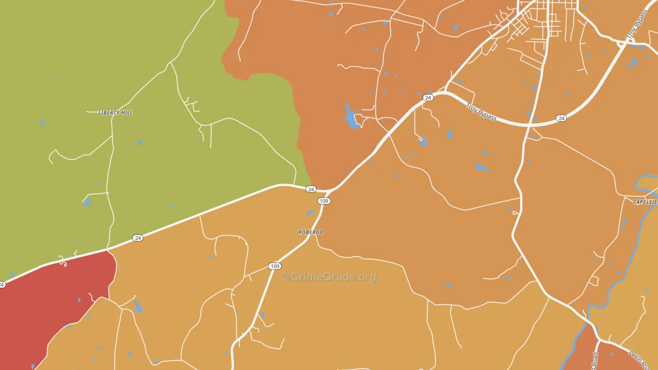 Roberdo, NC Map of Robbery Rates