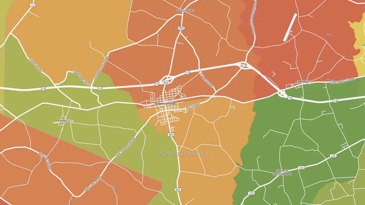 Robersonville, NC Map of Robbery Rates
