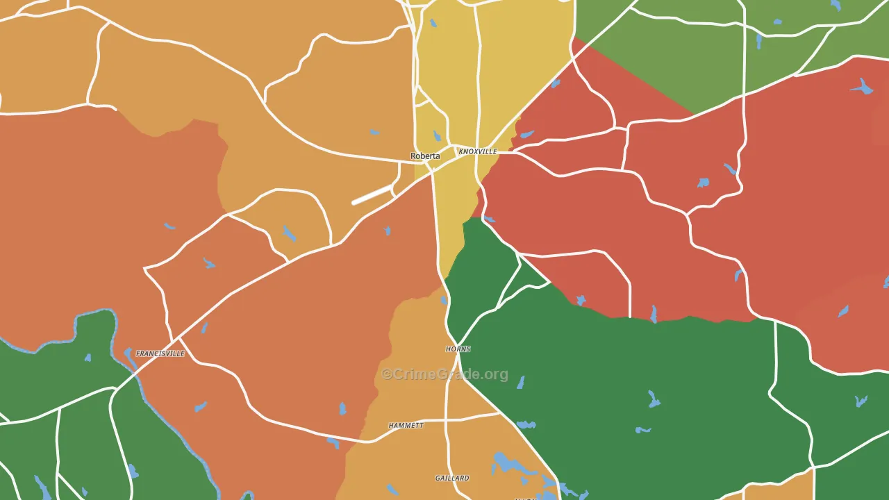 Roberta, GA Map of Robbery Rates