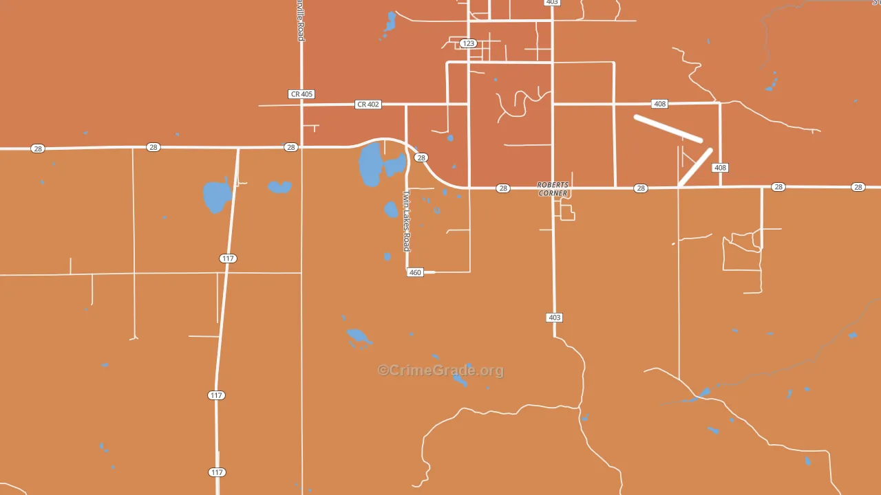 Roberts Corners, MI Map of Robbery Rates