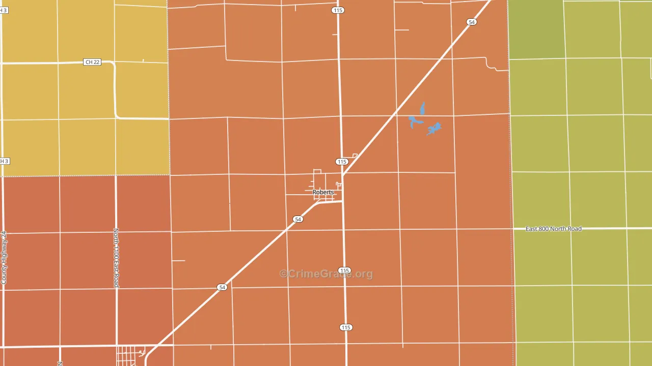 Roberts, IL Map of Robbery Rates