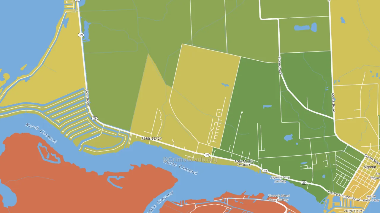 Roberts Landing, MI Map of Robbery Rates