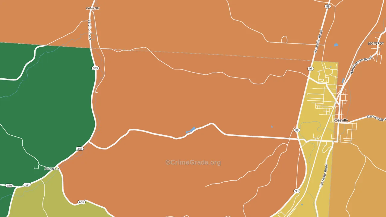Roberts, OH Map of Robbery Rates