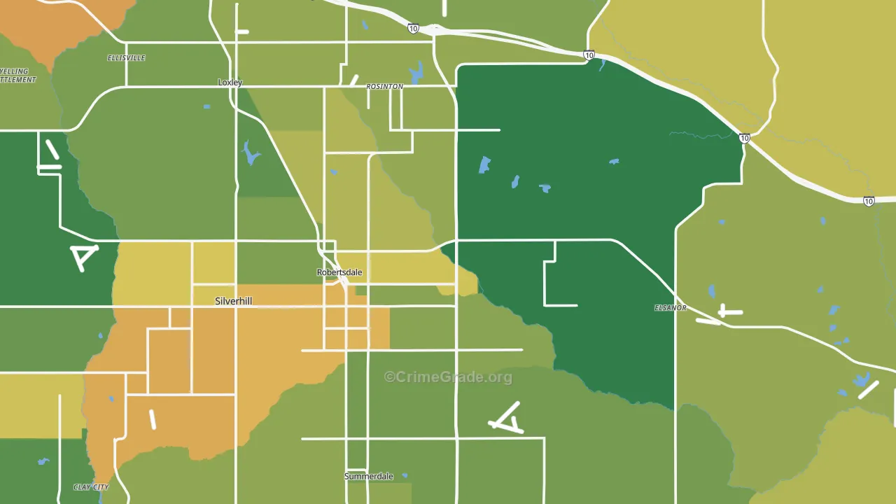 Robertsdale, AL Map of Robbery Rates
