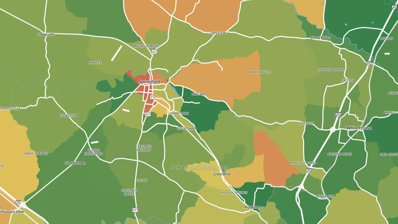 Robertson County, TN Map of Robbery Rates