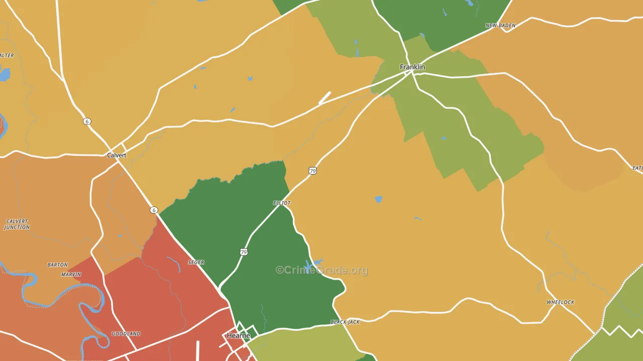 Robertson County, TX Map of Robbery Rates