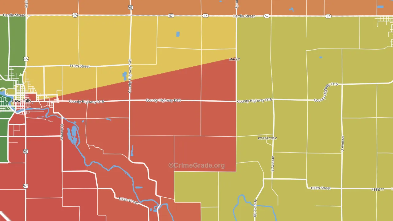 Robertson, IA Map of Robbery Rates