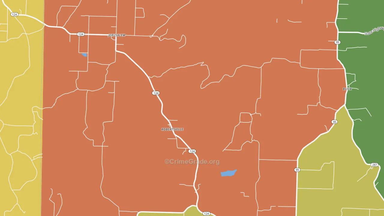 Robertsville, AR Map of Robbery Rates