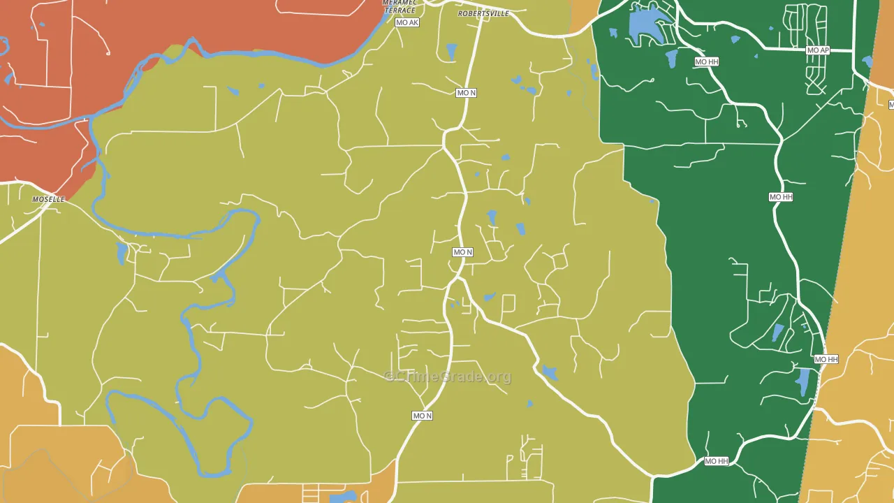 Robertsville, MO Map of Robbery Rates