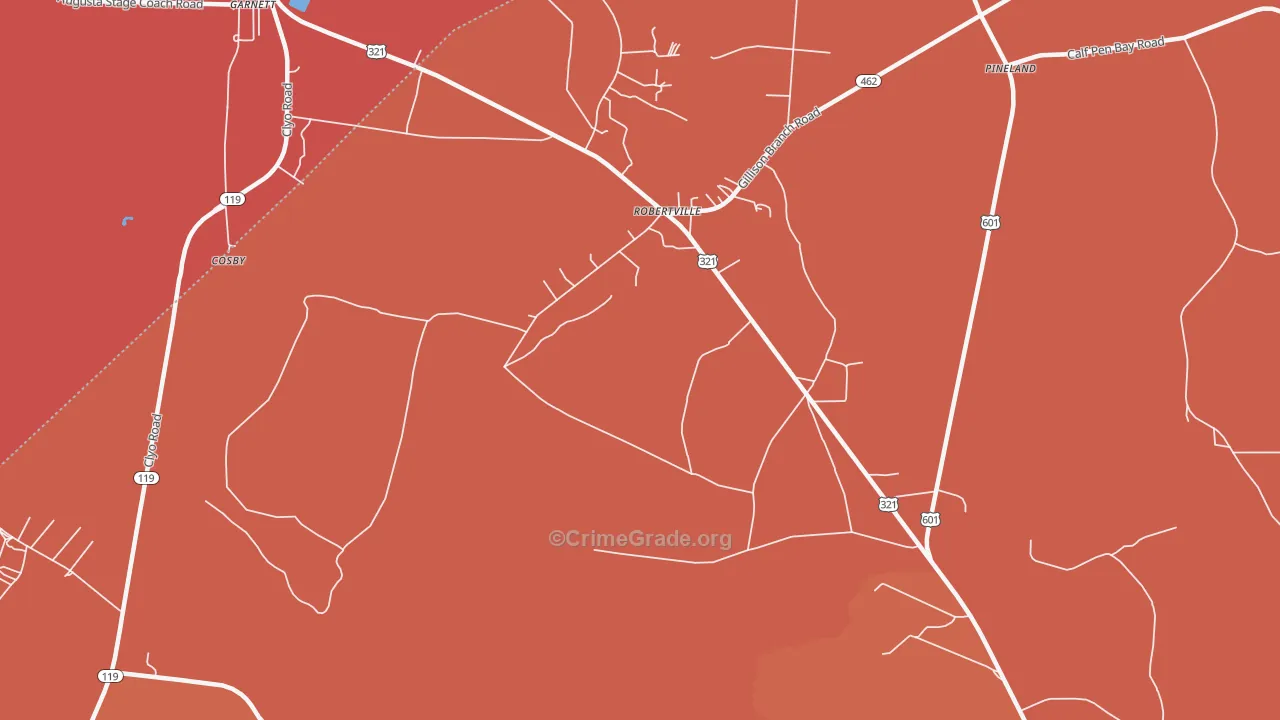 Robertville, SC Map of Robbery Rates
