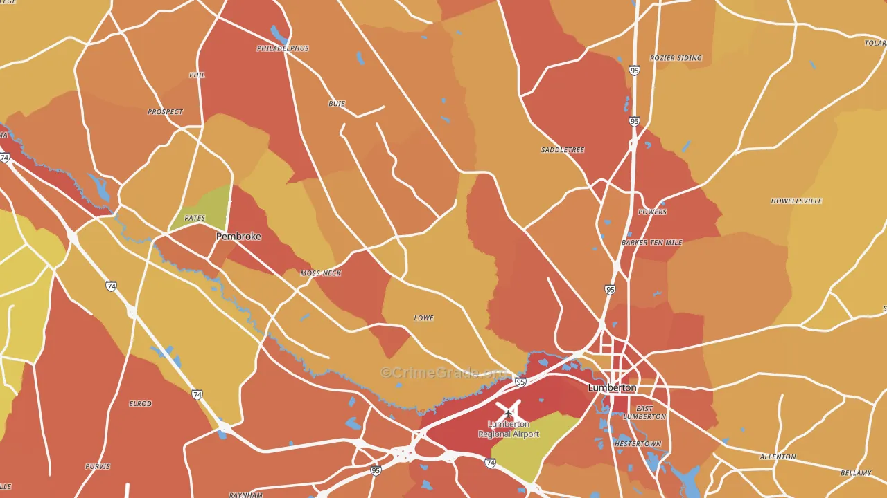 Robeson County, NC Map of Robbery Rates