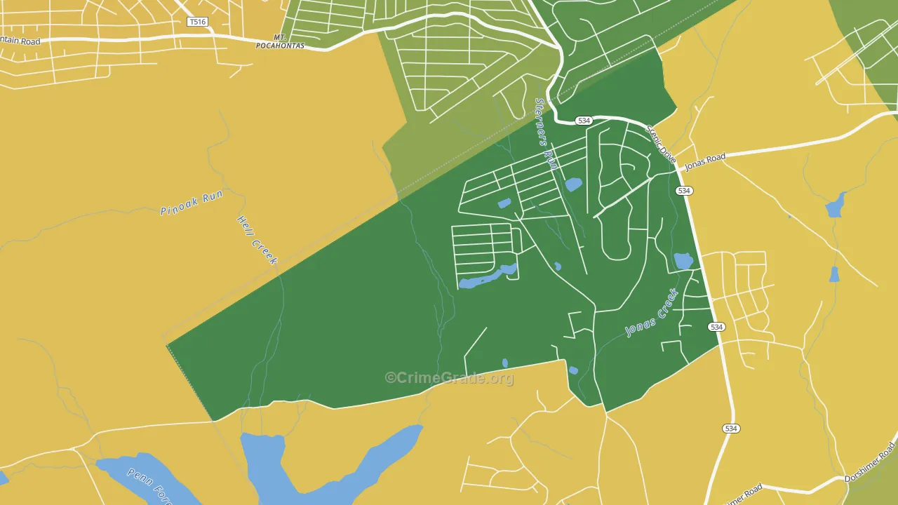Robin Hood Lakes, PA Map of Robbery Rates