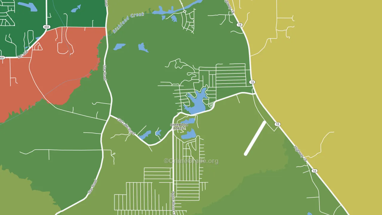 Robinhood, MS Map of Robbery Rates