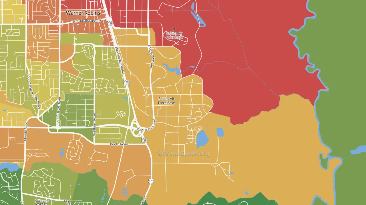 Robins AFB, GA Map of Robbery Rates