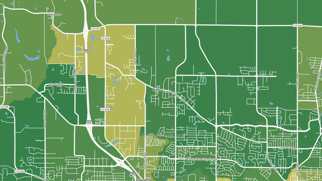 Robins, IA Map of Robbery Rates