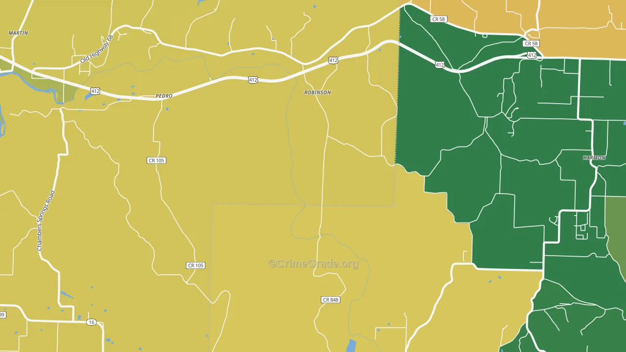 Robinson, AR Map of Robbery Rates