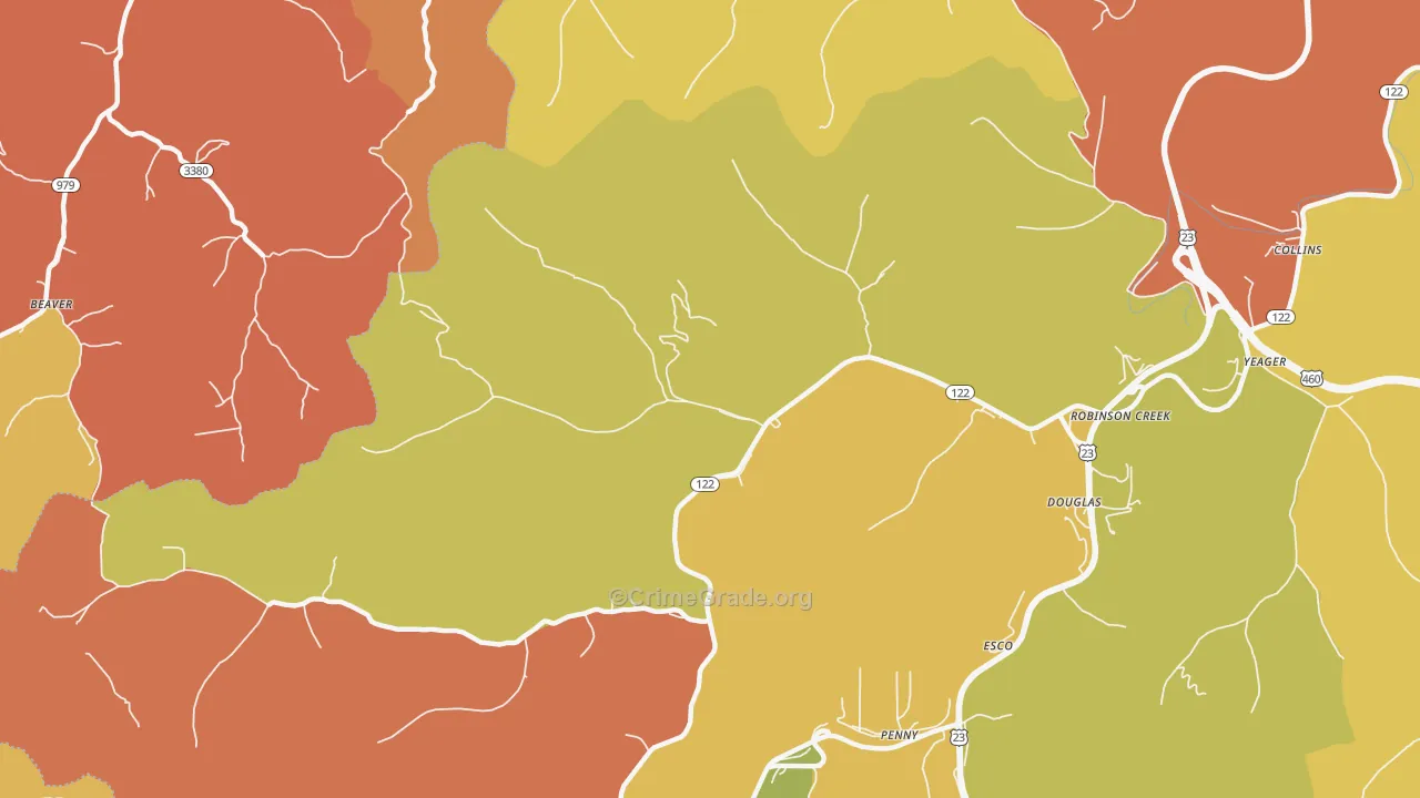Robinson Creek, KY Map of Robbery Rates
