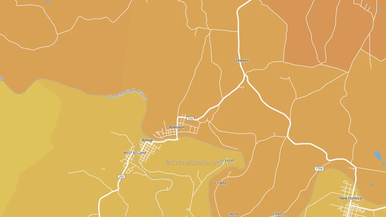 Robinson, PA Map of Robbery Rates