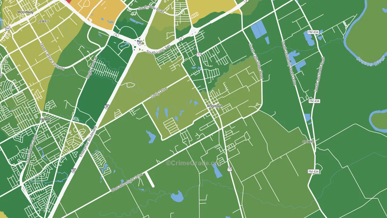 Robinson, TX Map of Robbery Rates