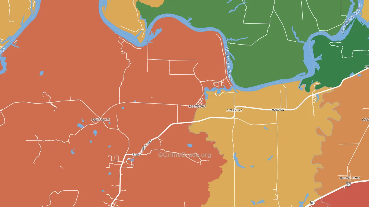 Robinsons, AL Map of Robbery Rates