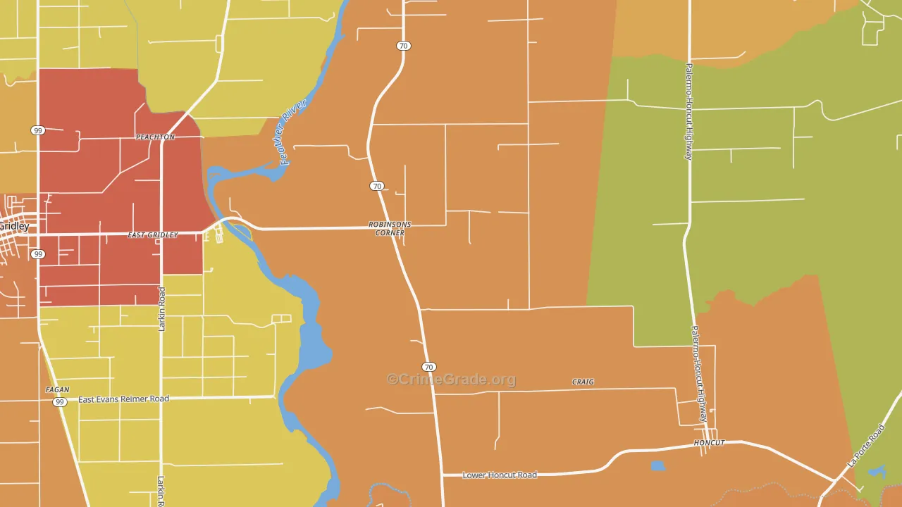 Robinsons Corner, CA Map of Robbery Rates