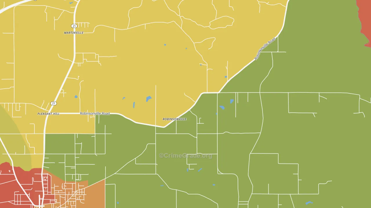 Robinsonville, AL Map of Robbery Rates