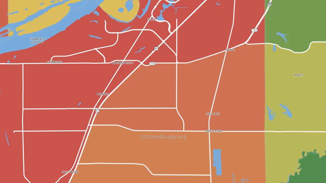 Robinsonville, MS Map of Robbery Rates