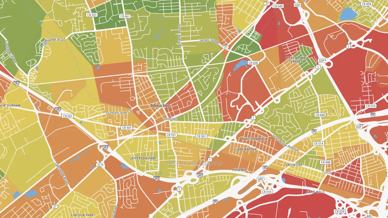 Robinvale, Metuchen, NJ Map of Robbery Rates