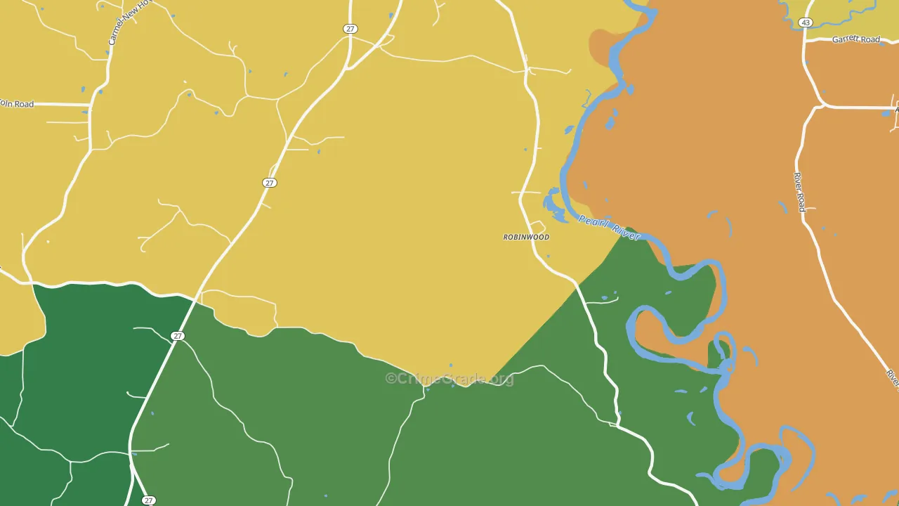 Robinwood, MS Map of Robbery Rates